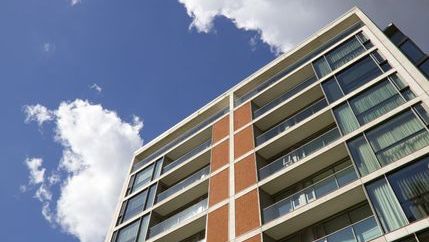 Apartment block worms eye view