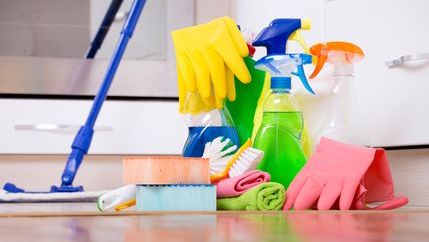 Cleaning products on a floor